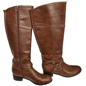 098) Unisa Womens Riding Boots Size 6M Brown Zip Up Side Buckle Calf